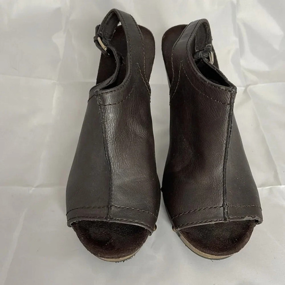 FIONI Slingback Platform Heels Brown Boho Vegan Leather Studded Peep Toe 8.5 - Picture 5 of 12